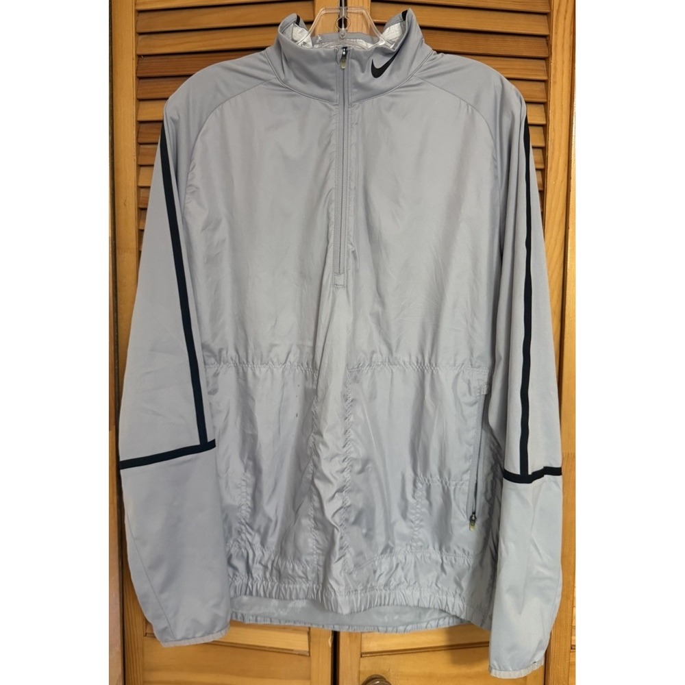 Nike Golf Windbreaker Jacket Men's Medium White W/Gray Swoosh Logo‎ 1/4 Zip